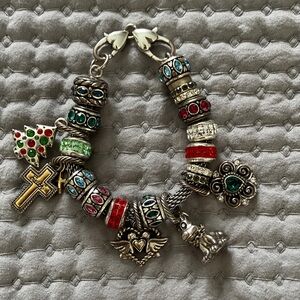 Brighton Silver Bracelet with Red, Green, and Blue Charms